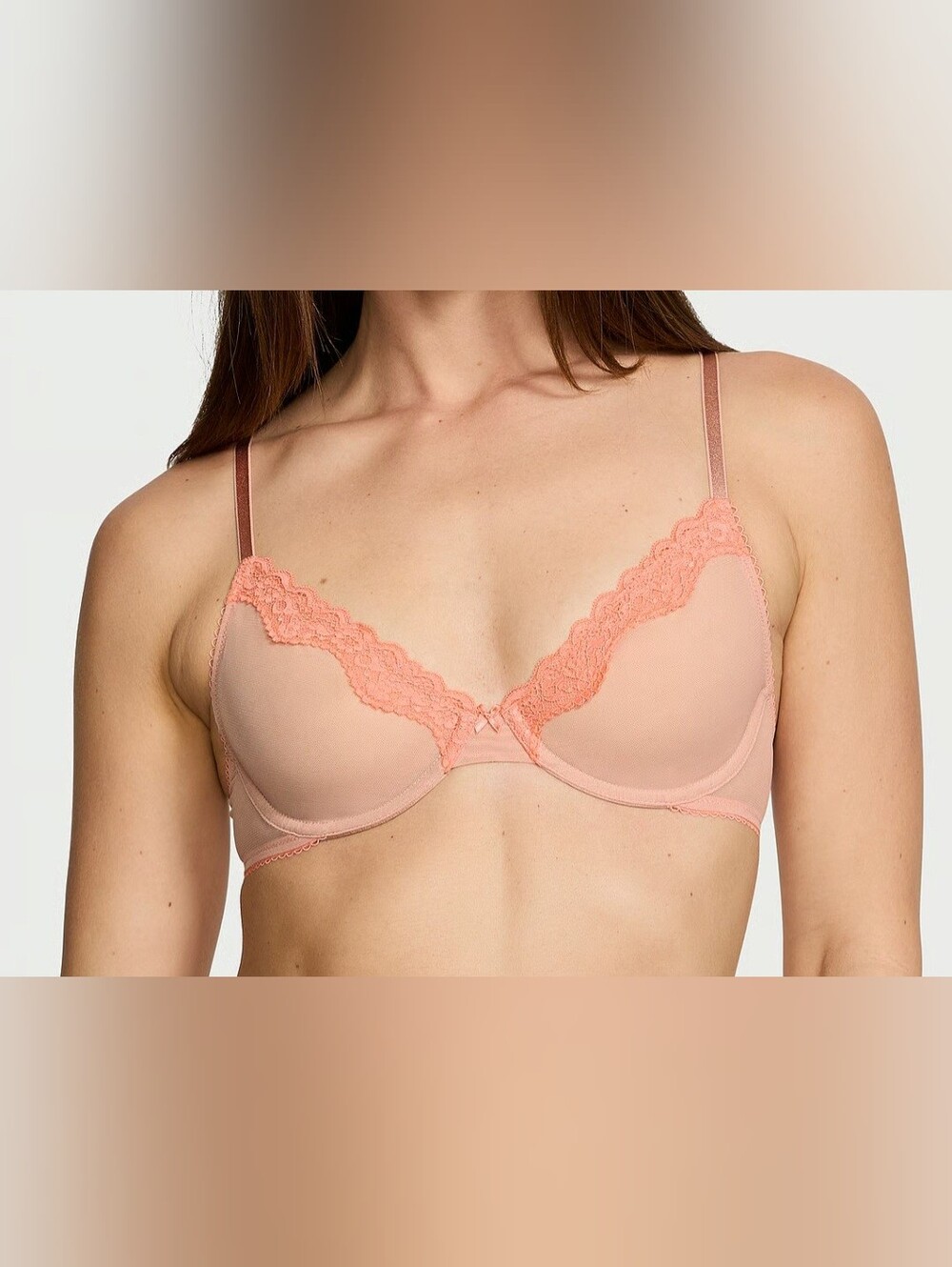 Victoria's Secret Tease Lace-Trim Unlined Bra. Light Peach Lace-Trim